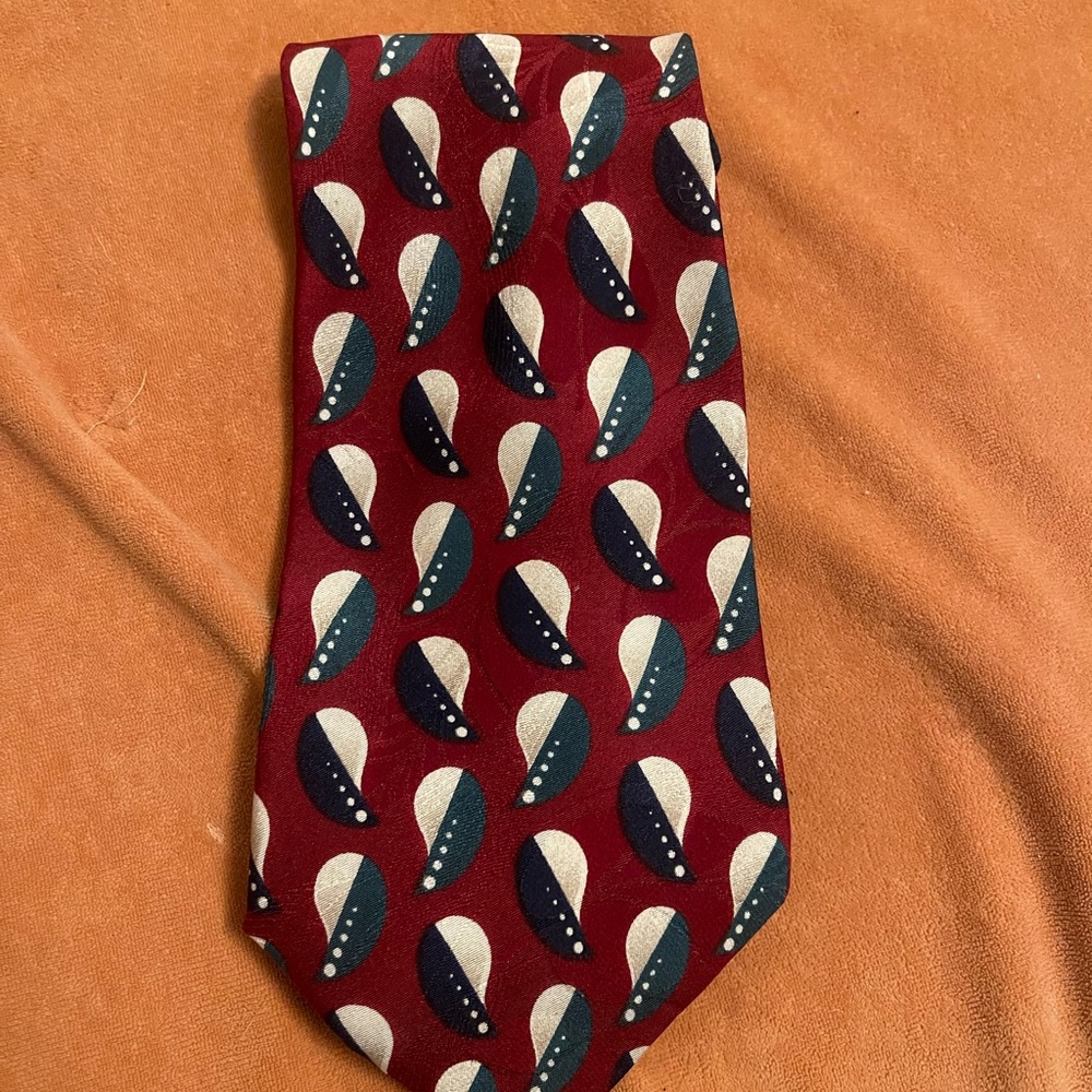 Vintage Givenchy Monsieur Burgundy Blue Geometric Silk Made in Italy Necktie